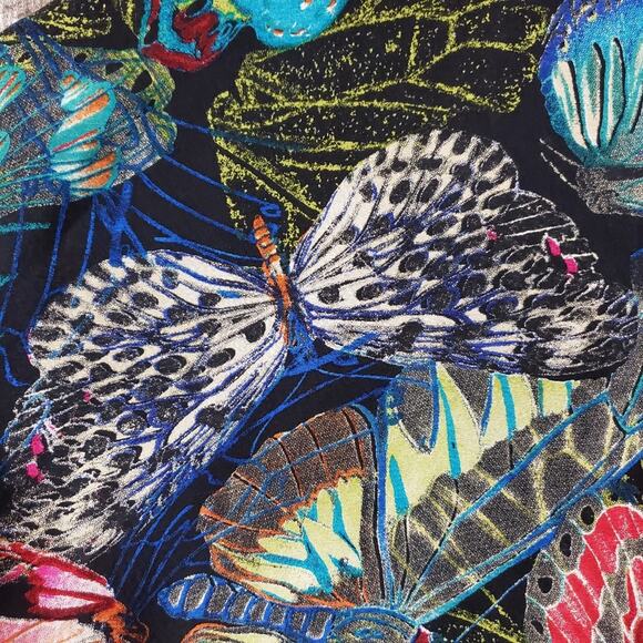 Vintage Chico's silk butterfly print open front blouse w tie accent sleeves sz M - Picture 9 of 10